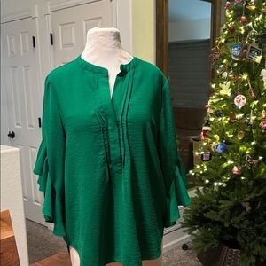 Vince Camuto Emerald Blouse with Ruffle Sleeves